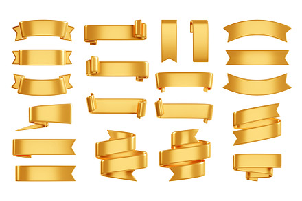 Golden ribbon banner 3d render