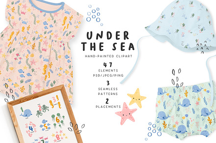 Under the sea hand painted clipart